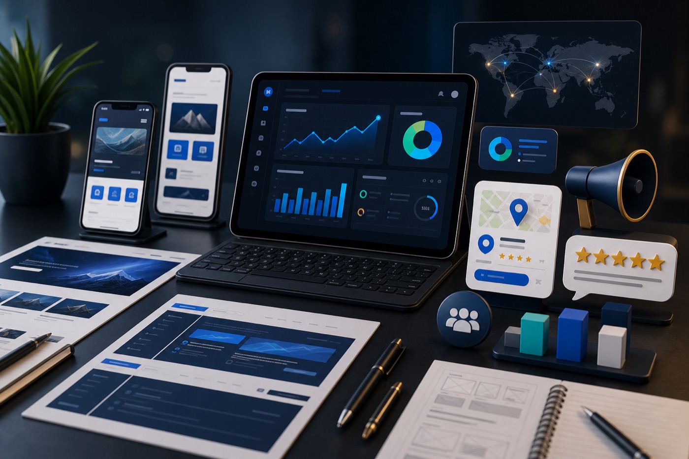 Digital service dashboard for local business website, app and marketing setup